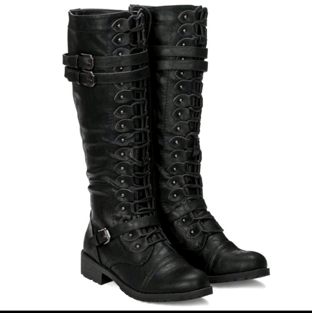 ■SOLDOUT■ NEW WIDE CALF KNEE-HI LACE-UP RIDING BOOTS - Picture 2 of 5